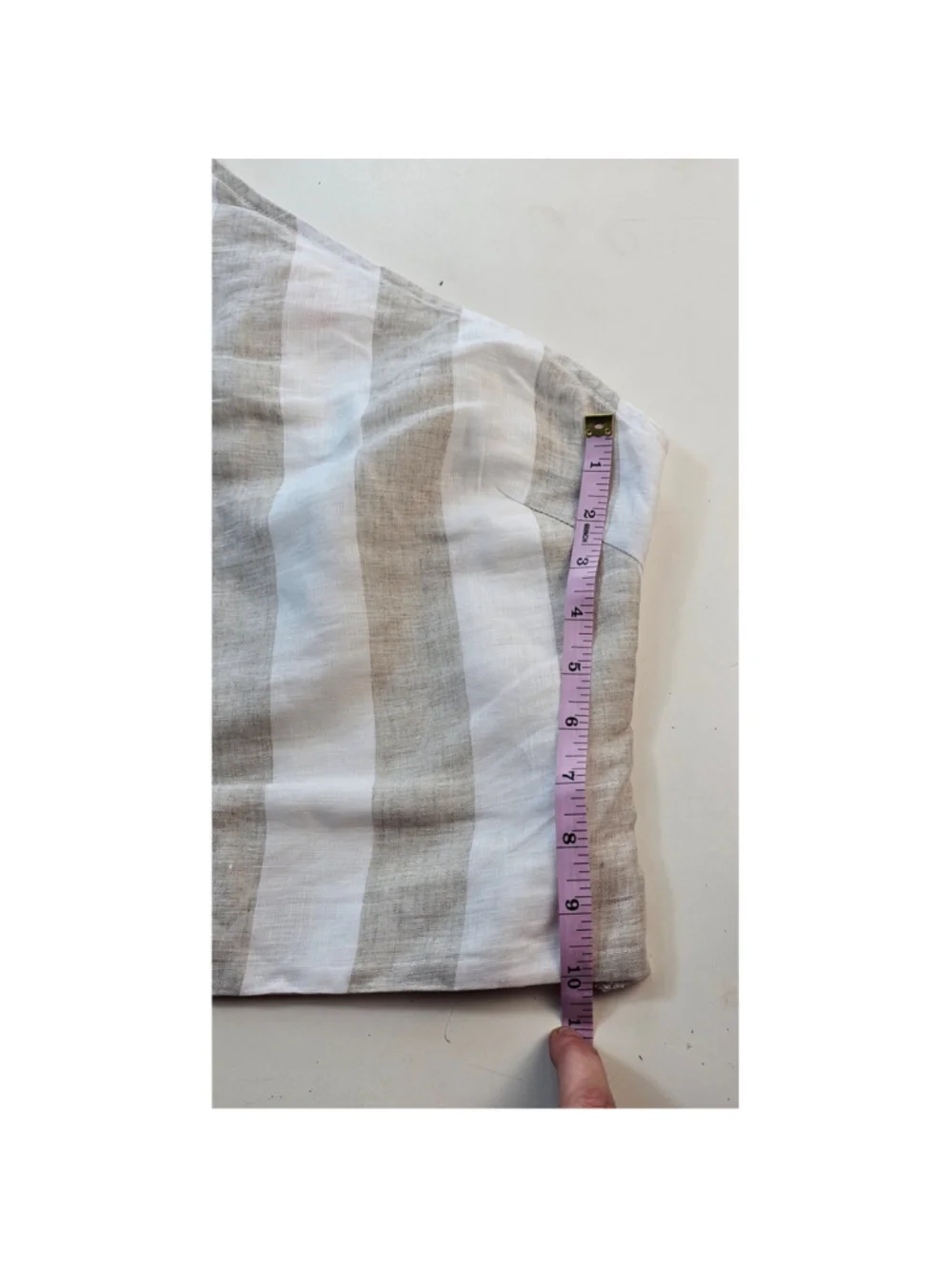 Olivaceous sz S neutral striped Linen sd zip one shoulder blouse EUC summer crop - Picture 10 of 11